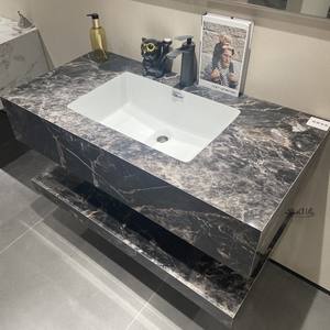 Lavabo a mano in marmo sospeso in pietra artificiale sanitari nero a due strati in ardesia rock cabinet lavabo <span class=keywords><strong>bagno</strong></span> vanity sink - Product Image 3