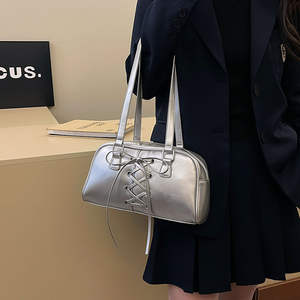 High quality women's single shoulder bow <b>handbag</b> with polyester lining, elegant women's style tote bag - Product Image 5