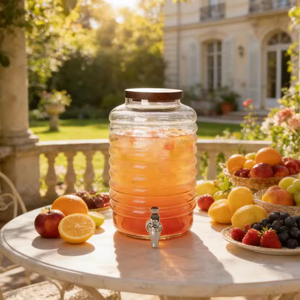 Distributeur <span class=keywords><strong>de</strong></span> boissons en verre côtelé grande capacité avec robinet en acier inoxydable et couvercle en bambou – Idéal pour les fêtes, jus et eau - Product Image 1