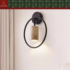Applique murale de chevet GOLDKING moderne pour chambre à coucher, anneau noir, cylindre en travertin beige, OEM ODM, directement de l'usine - Product Image 3