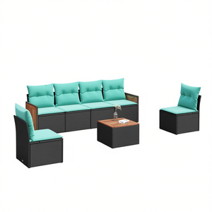 Ensemble de canapés de jardin en polyrotin noir avec coussins, 7 pièces, meubles de patio extérieurs, design contemporain et moderne - Product Image 1