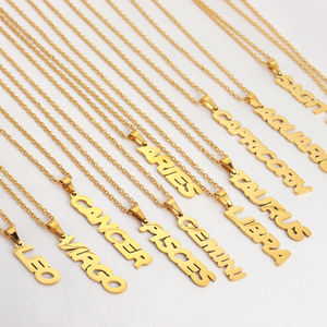 Collier en acier inoxydable 12 signes du zodiaque, lettre verticale, Logo personnalisé, astrologie, <span class=keywords><strong>Horoscope</strong></span>, bijoux, vente en gros - Product Image 2