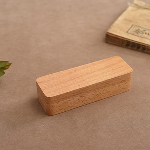 Wooden Stamp Box Rectangle 11x3.5x2.5cm Minimalist <b>Office</b> Organizer <b>Storage</b> For Stamp And Ink Pad - Product Image 2