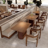 Ensemble de canapé, table basse et chaises en bois massif, écologique et durable, pour restaurant, boulangerie, pâtisserie, salon de thé, à fixer au mur