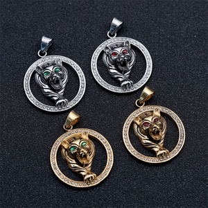 Hip Hop Stainless Steel Round Pendant Necklace Zircon tiger Pendant Necklace - Product Image 6