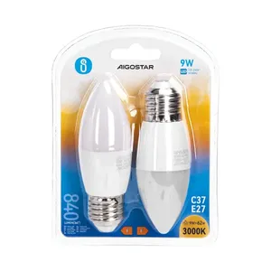 Bombilla LED C37 E27 9W, paquete de 2, eficiencia energética, larga duración, ideal para iluminación en hogares y oficinas. - Product Image 2