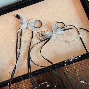 Horquilla francesa con borlas de mariposa rosa, estilo ballet, con cinta y cadena de cuentas para el cabello. - Product Image 4