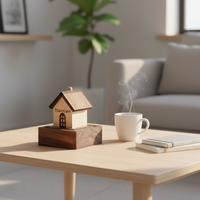 Diffuseur d'arômes en bois Art Déco en forme de maison, noyer et hêtre - Cadeau d'anniversaire pour huiles essentielles naturelles