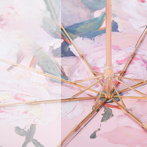 DD1213 parapluies peinture <span class=keywords><strong>haut</strong></span> <span class=keywords><strong>de</strong></span> <span class=keywords><strong>gamme</strong></span> femmes cadeau UV soleil pluie Parasol 3 plis Double face impression fleur <span class=keywords><strong>parapluie</strong></span> - Product Image 5