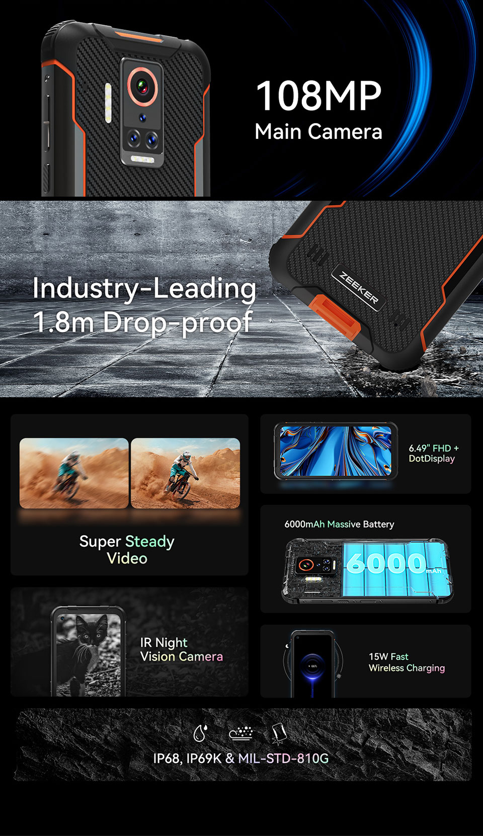 ZEEKER P10 108MP IP69K Rugged Smartphone 6.49