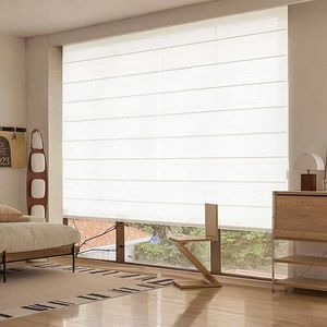 ستائر رومانية عمودية كهربائية بسيطة من البوليستر الكريمي الفرنسي، قابلة للتخصيص، مقاومة للماء، صديقة للبيئة، ستائر دوارة مدمجة سادة - Product Image 2