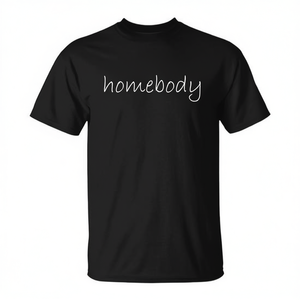 T-shirt Homebody in cotone nero unisex con scollo rotondo e maniche corte, abbigliamento casual per gli amanti della casa - Product Image 2