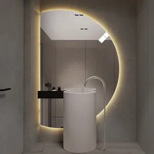 Venta directa de fábrica, Media Luna Led, forma redonda Irregular, luz Led, Sensor táctil, espejo grande inteligente, decoración de hotel para el hogar