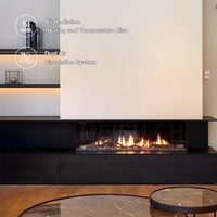 Cheminée flottante traditionnelle noire à 3 côtés MEISU.CH pour intérieur, avec foyer intégré, fonctionnant au gaz