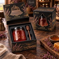 Boîte cadeau en carton gris avec logo personnalisé, pour pot de miel HEATHER, base rigide, couvercle à fermeture magnétique, doublure en éponge, impression CMYK brillante