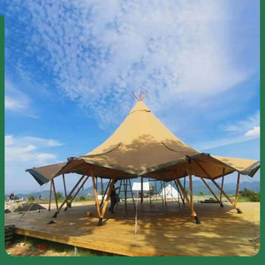 Carpa Tipi Gigante con Estructura de Madera, Carpa Piramidal Oxford para Eventos, Impermeable para Tres Estaciones, con un Dormitorio, >3000mm - Product Image 5