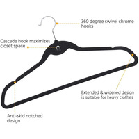 Cintre simple en velours noir personnalisé ANQI, mini-cintre flexible et peu encombrant pour magasin, hôtel, armoire, antidérapant