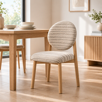 Chaise de salle à manger rembourrée à dossier rond avec tissu texturé, pieds aspect bois, assise rembourrée pour cuisine, restaurant, vente en gros, OEM, ODM