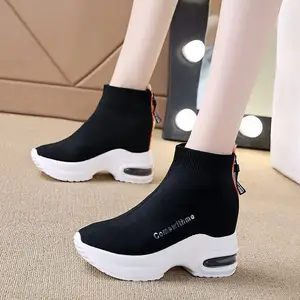 Fei Wo Socks Women's Shoes New Elastic Casual Running and Sports Shoes High cut and High Inner Height Small White Shoes