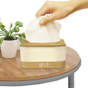 EMAF Sản Phẩm Mới Phòng Ngủ Môi Trường Tre Gấp Accordion Shape Tissue Box Kỹ Thuật Số Tissue Box Night Light Đèn Bàn Đồng Hồ - Product Image 1