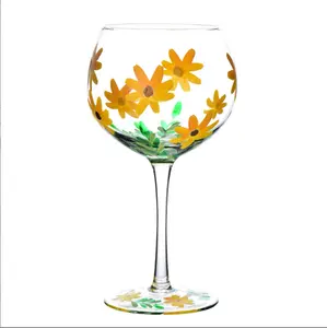 Mão Pintura De Flores Desenhos De Vidro Stemware Vidro De Vinho Decorativo Bebida De Luxo Cálice De Vinho Vidro