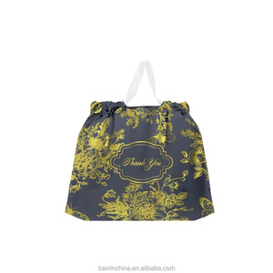 Gold Flower Printing Thank You Plastic Shopping Clothes Packaging Bag with Drawstring Shopping Promotion Bag With Handle