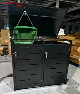 Abri pour poubelle à double porte en acier métallique, pour extérieur, jardin, parc, poubelles de parc - Product Image 3