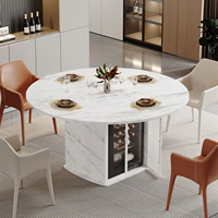 Nouvelle Table à Manger Ronde Moderne en Bois avec Plateau en Marbre Blanc Veiné et Espace de Rangement Réfrigéré, Grande Table Chinoise en Bois pour la Vente en Gros