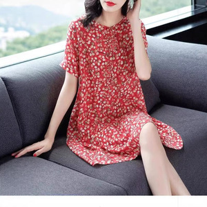 Casual Dress Short Sleeve O Neck Floral Print Red Plus Size Daily Wear Women's Summer Style - Product Image 2