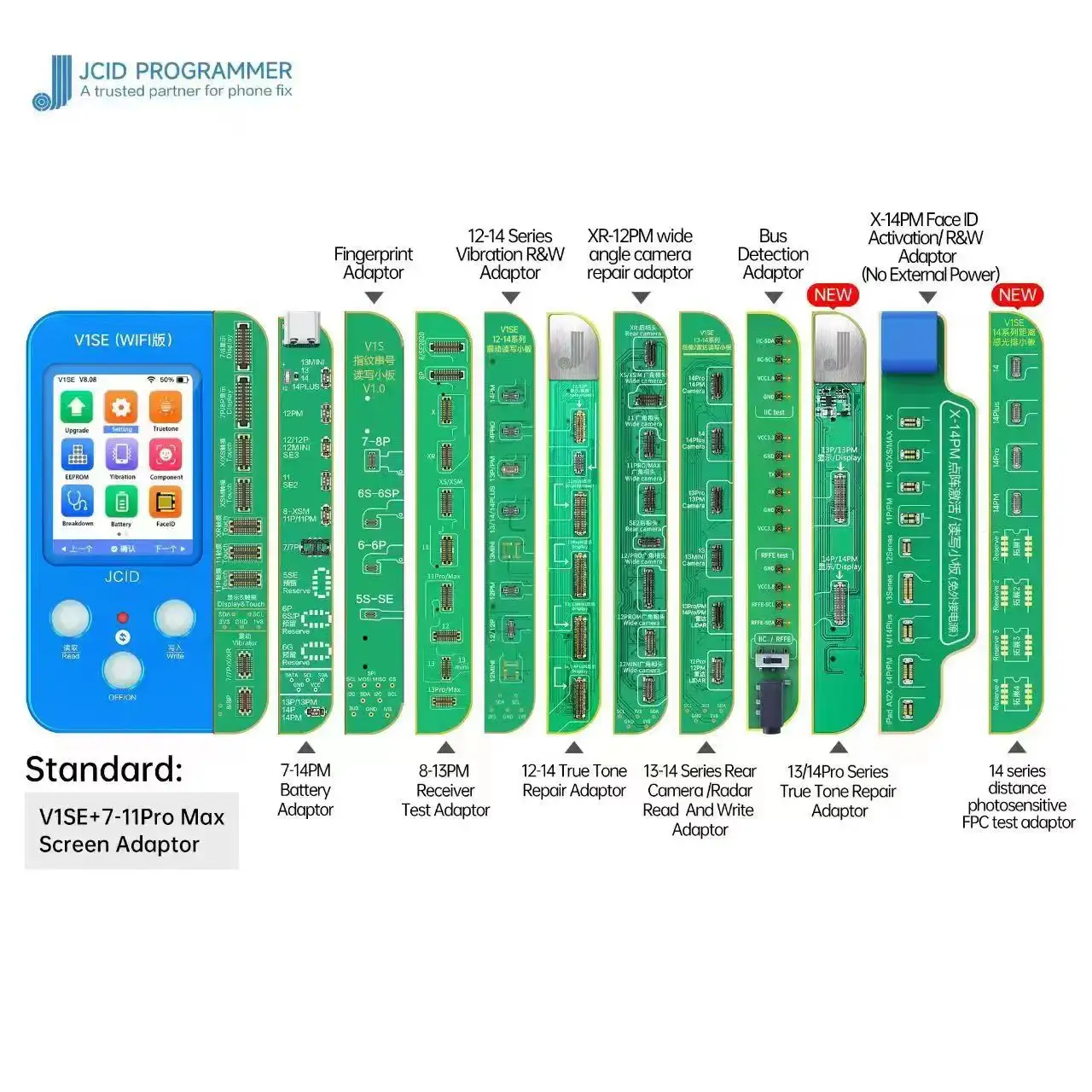 Bateria para celular LCD Dot Matrix Ferramenta de Reparo JCID V1se True Tone Facd ID Programador