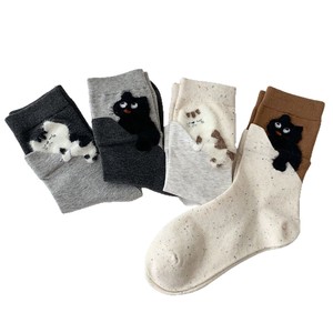 Women Flocked <b>Cat</b> Seamless <b>Socks</b> Mid Calf Breathable Sweat Absorbing Anime Cartoon Design Beige Dark Gray Light Gray - Product Image 4