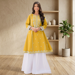 Conjunto de 2 Piezas NAQSH by AMROHI para Mujer, Chifón 100% Algodón Transpirable, Estilo Frock (Pantalones Laacha) - Product Image 3
