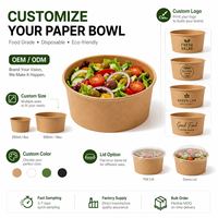 Bols en papier kraft jetables personnalisés, contenants ronds pour salades avec couvercles transparents pour la restauration à emporter, les traiteurs et les épiceries