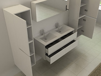 Ensemble de meubles de salle de bain BELLAGIO 1200 mm, moderne, blanc, en PVC, à poser au mur, double vasque