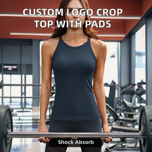 Crop top personnalisé avec logo imprimé sur le devant, avec coussinets amovibles, tissu extensible en polyester/spandex, veste de yoga pour femmes - Product Image 2