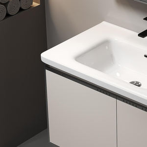 Mueble de baño de acero inoxidable con lavabo de cerámica tocador de baño moderno gabinete de baño tocador con espejo - Product Image 6