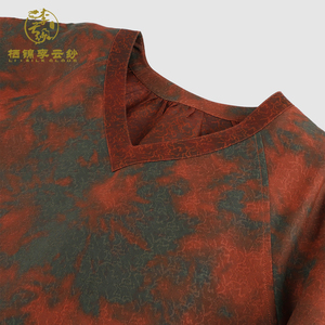 Gaze nuage rouge en soie dorée Soie de mûrier Longueur au sol Floral Taille naturelle Vintage Eco-Friendly Loose Chinese National Style - Product Image 3