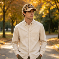 Topi Bisbol Retro Motif Leopard Kustom Berlapis Sherpa dengan Pinggiran Corduroy dan Kancing Snapback Unisex untuk Santai, Aktivitas Luar Ruangan, dan Perjalanan