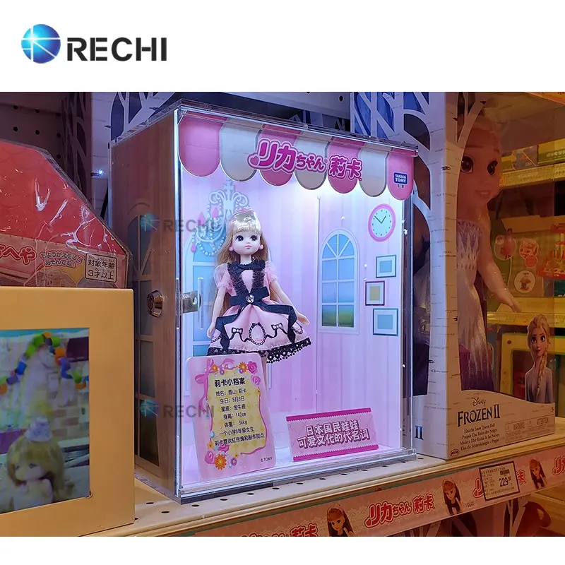 RECHI beleuchtete Acryl POP Mart Blind Box Organizer Fall Plexiglas Lego Spielzeug Sammlungen Lagerung Garage Kits Display Showcase