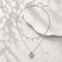 Collier pendentif SA Jewelry en acier inoxydable double couche, ton argenté, avec breloque disque pointu en zircon cubique, chaîne à maillons, style européen