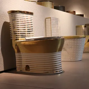 Vloertoilet Hot Selling Luxe Keramische Badkamer Gouden Toilet, Gouden Eendelig Eendelig Ce