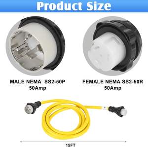 भारी शुल्क नेमा SS2-50P SS2-50R एक्सटेंशन कॉर्ड ट्विस्ट लॉक 6/3 + 8/1 50 amp 15 फीट जेनरेटर पावर कॉर्ड - Product Image 4