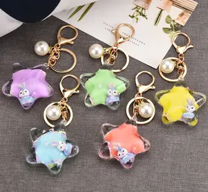 Cô Gái Dễ Thương Sao Nhựa Điền Vào Cát Lún Và Vui Bunny Pattern Keychain Dễ Thương Thỏ Phụ Kiện Và Nhựa Sao Keychain