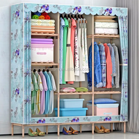 Garde-robe pliable Portable en bois massif, Armoire de rangement, avec tissu rideau, capacité et robuste, 5 Cubes + 3 Sections suspendues