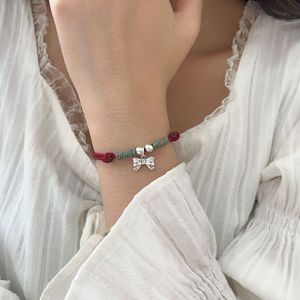 S925 Sterling Silver Bowknot Braided <b>Rope</b> <b>Bracelet</b> Red String Women's Everyday Wear Retro Jewelry - Product Image 1