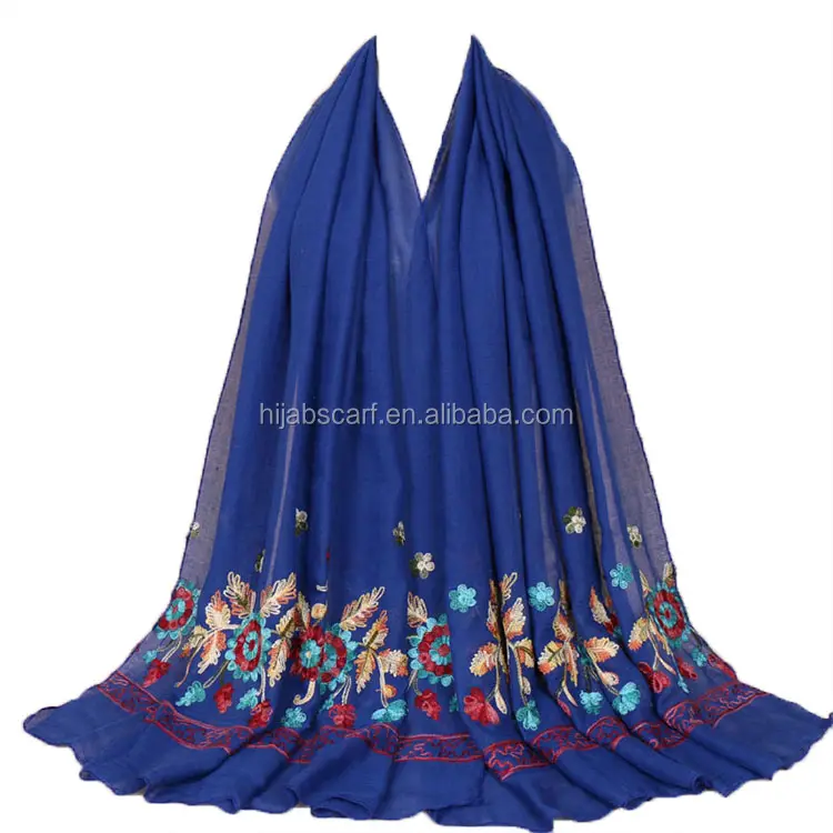 Pashmina floral bordado, pashmina de algodão hijab cachecol para mulheres