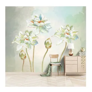 KOMNNI el-boyalı duvar kağıdı 3D Lotus çiçek duvar oturma odası yatak odası dekoratif duvar kağıtları ev dekor