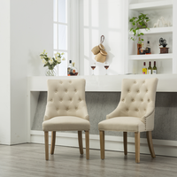 Chaises de salle à manger à dossier haut en cuir PU capitonné, en bois massif antique, avec clous décoratifs, lot de 2