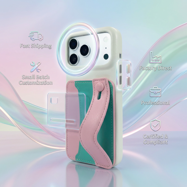 Color Block PU Card Holder Case with Wavy Strap Closure, Clear Kickstand & Raised Camera Rim for iPhone 15 /16/17/18 Pro Max