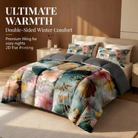 Juego de Edredón Cálido y Elegante con Diseño Floral Reversible, Grueso para Invierno, 3 Piezas, Venta al Por Mayor de Fábrica